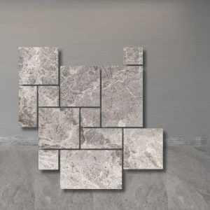 Atlantic Grey Roman Opus — 12 mm marmorplatta, satinmatt modulset 0,742 m²