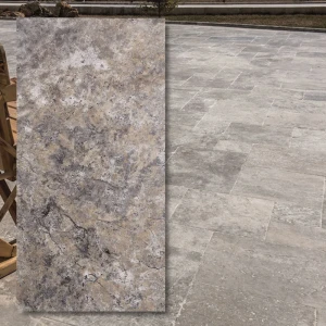 Travertin Ash Argent — antikpatinerad, tumlad 40,6 x 61 x 3 cm