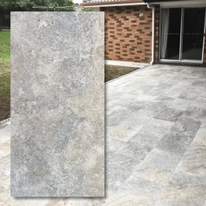 Travertin Silver Greige, tumlad antikfinish 3 cm 15,3×30,5×3 cm – Terrass/Trädgård/Pool