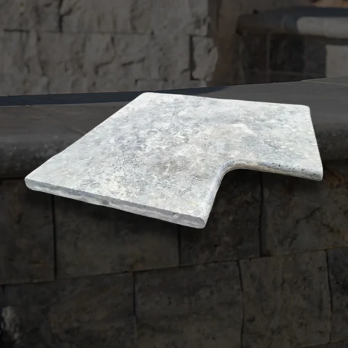 Trawertyn 3 cm Kamień brzegowy Silver Greige Ash | Obrzeża do basenu Bullnose narożnik