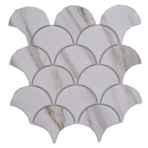 Keramisk mosaik Calacatta Gold – fiskfjäll, vit 25,9×27,3×0,7 cm
