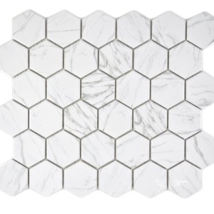 Keramisk hexagonmosaik Vit polerad 32,5×28,1×0,6 cm