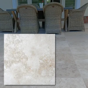 Travertin Ivory Classic Mix Cross Cut, slipad och spacklad, 61x61x1,2 cm