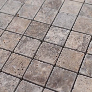 Kamień dekoracyjny trawertyn kostka Ash Argent Mix Bębnowany Mozaika 4,8x4,8x1 cm