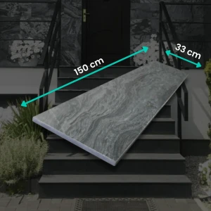 Trappsteg i kvartsit Silver Grey Leather 150x33x2 cm