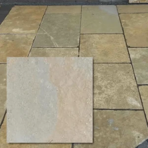 Tandur Yellow Limestone halvpolerad, tumlad 20x20x1,5 cm