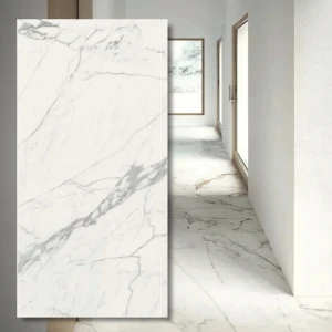 Sintrad kvarts Statuario Book Match Faccia B Lux 320x160 cm, 6 mm