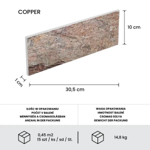 Kamień elewacyjny-dekoracyjny kwarcytowy Copper Brick 10x30