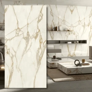 Calacatta Gold — sintrad kvartsplatta, polerad 324x162x1,2 cm