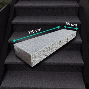 Blok Schodowy Granitowy G602 Płomieniowany z Łupanym Frontem 135x35x15 cm