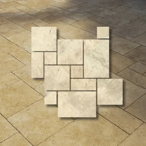 Travertin Light Old Tumbled 12 mm – French Pattern (set 0,742 m²)