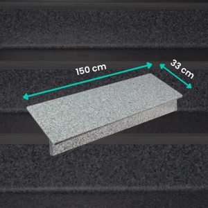 Granitset G603 – trappsteg 150x33x3 cm + sättsteg 150x15x2 cm, flammad, ljusgrå