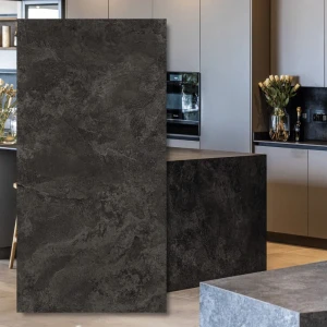 Neolith Krater sintrad kvartsplatta 12 mm 320x160 cm – grafit/antracit, strukturerad yta