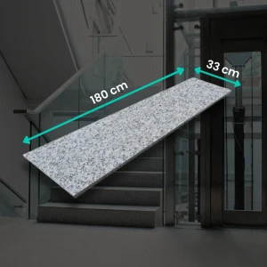 Trappsteg i granit Bianco Cristal G603, flammad yta 180x33x2 cm