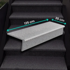 Granittrappset G664, Bullnose – steg 135×35×2 cm + polerad lodrät platta 135×15×2 cm