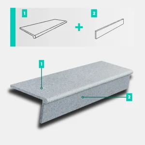 Zestaw Stopnica - Stopień Płomieniowany + Podstopień Granitowy G603 Bullnose 100x35x2 / 100x15x2