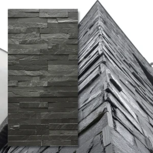 Dekorativ fasadsten skiffer svart 10x36 – Black Slate Stackstone