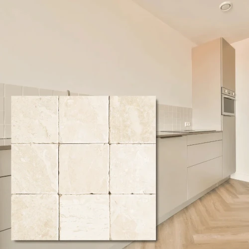 Płytka marmurowa Queen Beige | Coffee White Brick bębnowana 10x10x1 cm