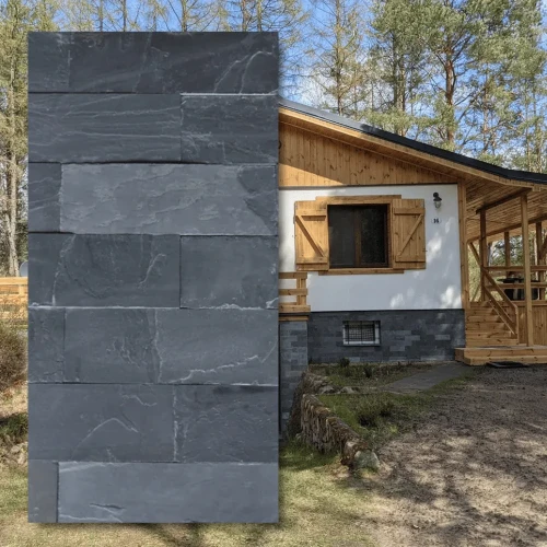 Kamień elewacyjny-dekoracyjny Łupek Black Slate Naturalny 30x60x1 cm