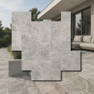 Travertin Silver trummad French Pattern 3 cm, 1 set = 0,742 m2 | Romersk set
